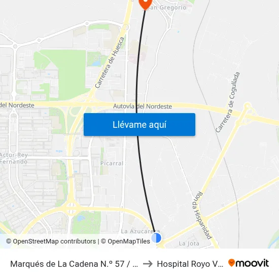 Marqués de La Cadena N.º 57 / Plaza Mozart to Hospital Royo Villanova map