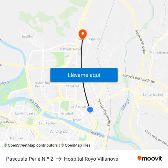 Pascuala Perié N.º 2 to Hospital Royo Villanova map