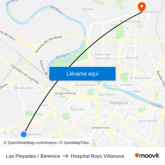 Las Pleyades / Berenice to Hospital Royo Villanova map