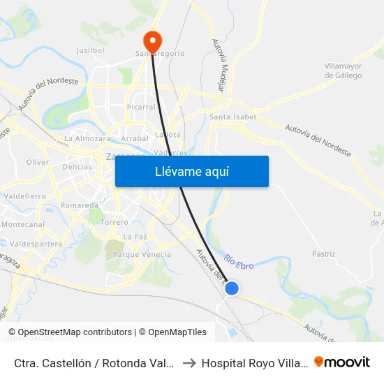 Ctra. Castellón / Rotonda Valmadrid to Hospital Royo Villanova map