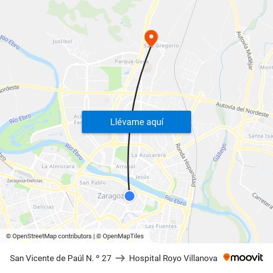 San Vicente de Paúl N. º 27 to Hospital Royo Villanova map