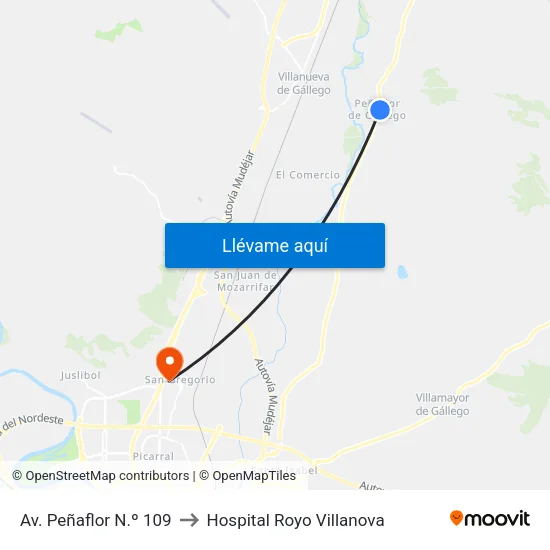 Av. Peñaflor N.º 109 to Hospital Royo Villanova map