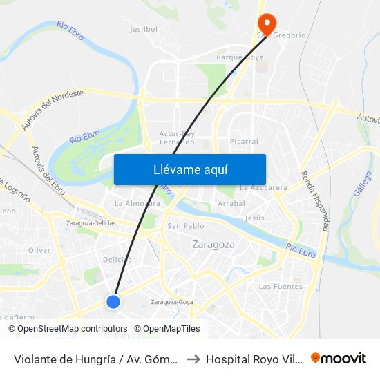 Violante de Hungría / Av. Gómez Laguna to Hospital Royo Villanova map