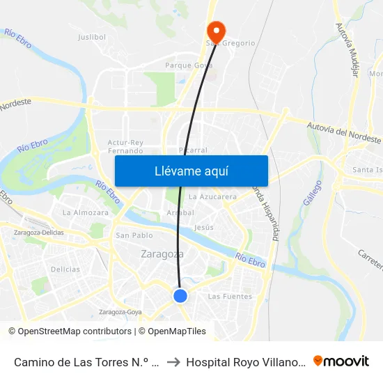 Camino de Las Torres N.º 24 to Hospital Royo Villanova map