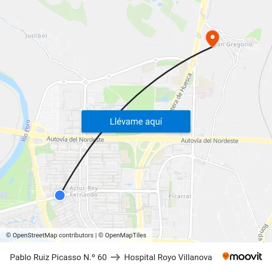 Pablo Ruiz Picasso N.º 60 to Hospital Royo Villanova map