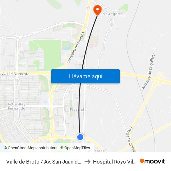 Valle de Broto / Av. San Juan de La Peña to Hospital Royo Villanova map