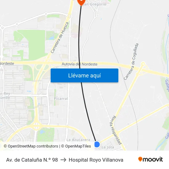 Av. de Cataluña N.º 98 to Hospital Royo Villanova map