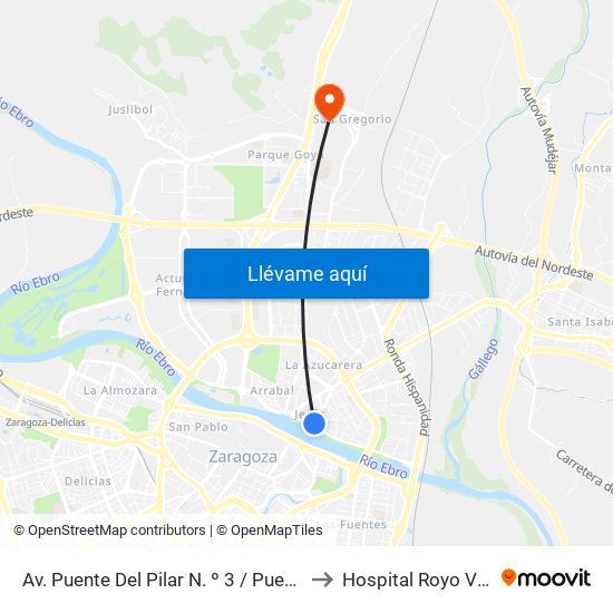 Av. Puente Del Pilar N. º 3 / Puente de Hierro to Hospital Royo Villanova map