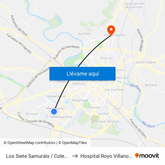 Los Siete Samuráis / Colegio to Hospital Royo Villanova map