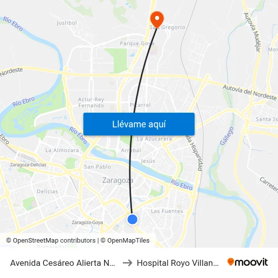 Avenida Cesáreo Alierta Nº27 to Hospital Royo Villanova map
