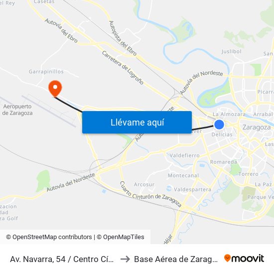 Av. Navarra, 54 / Centro Cívico to Base Aérea de Zaragoza map