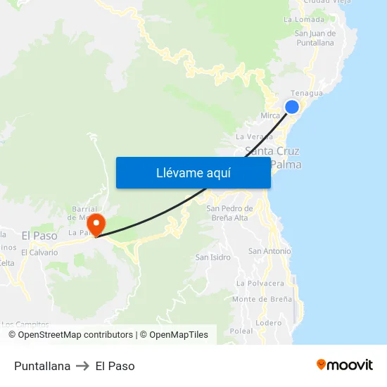 Puntallana to El Paso map