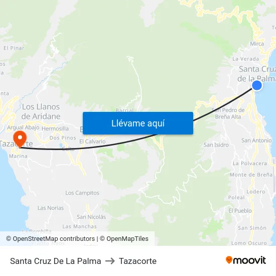 Santa Cruz De La Palma to Tazacorte map