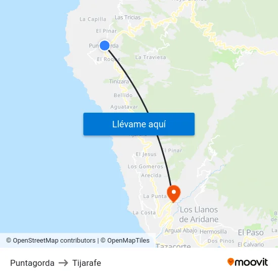 Puntagorda to Tijarafe map