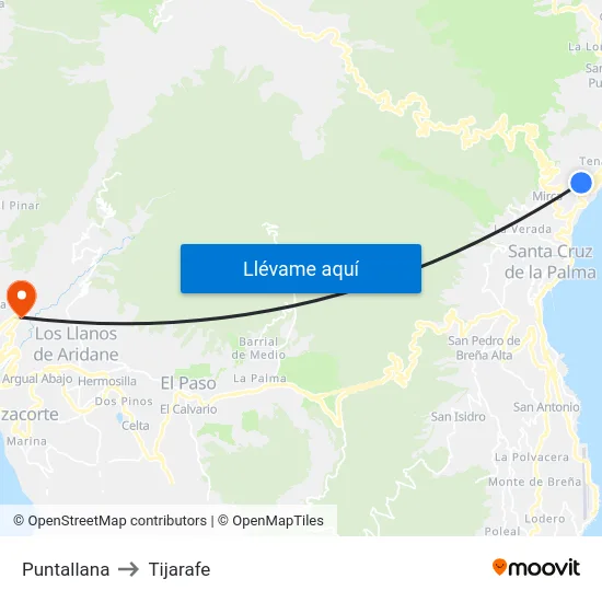 Puntallana to Tijarafe map