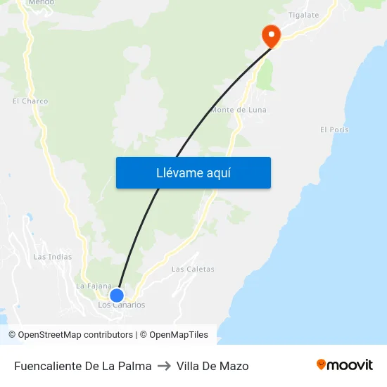 Fuencaliente De La Palma to Villa De Mazo map
