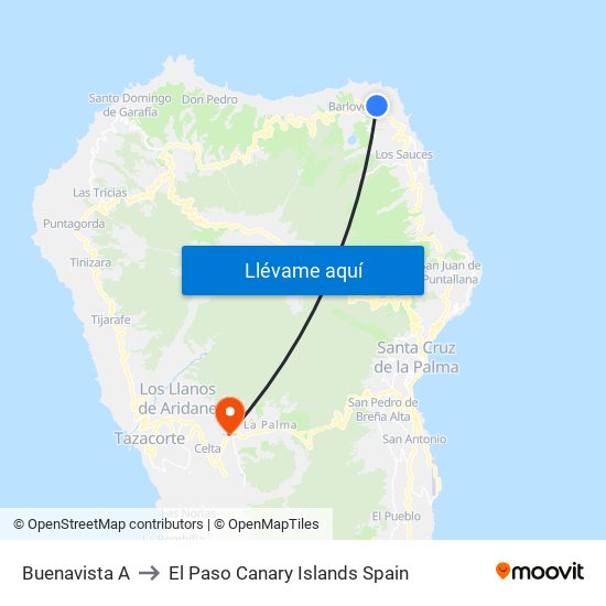 Buenavista A to El Paso Canary Islands Spain map
