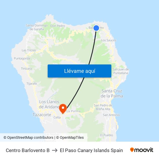 Centro Barlovento B to El Paso Canary Islands Spain map