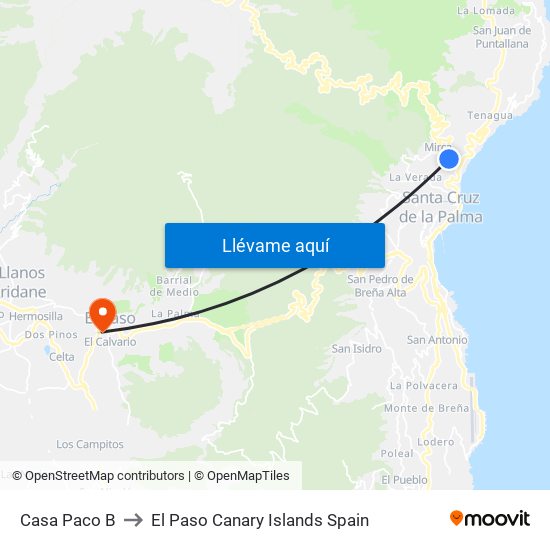 Casa Paco B to El Paso Canary Islands Spain map
