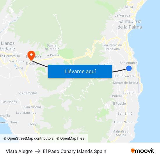 Vista Alegre to El Paso Canary Islands Spain map