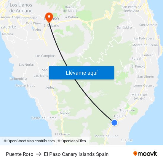 Puente Roto to El Paso Canary Islands Spain map