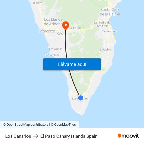 Los Canarios B to El Paso Canary Islands Spain map