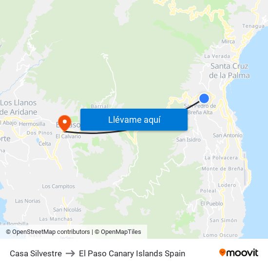 Casa Silvestre to El Paso Canary Islands Spain map