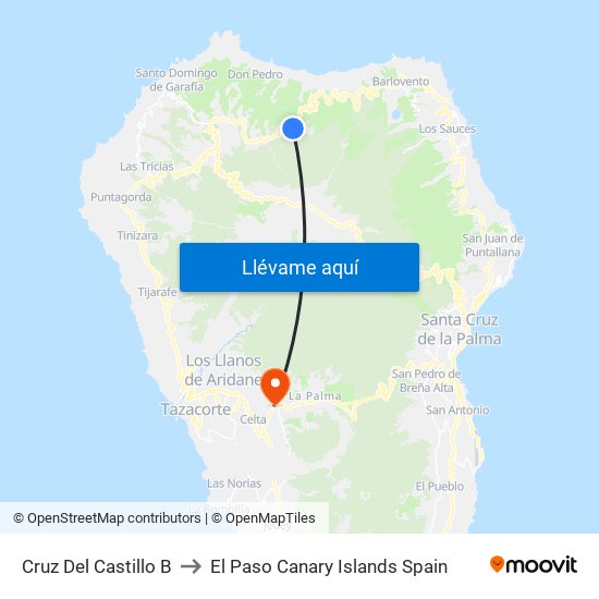 Cruz Del Castillo B to El Paso Canary Islands Spain map