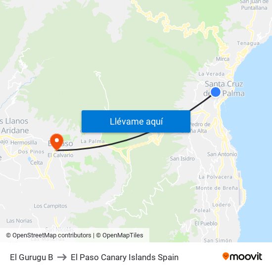 El Gurugu B to El Paso Canary Islands Spain map