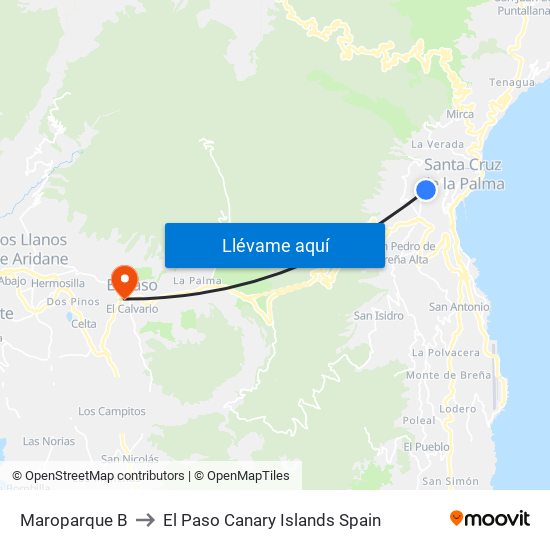 Maroparque to El Paso Canary Islands Spain map