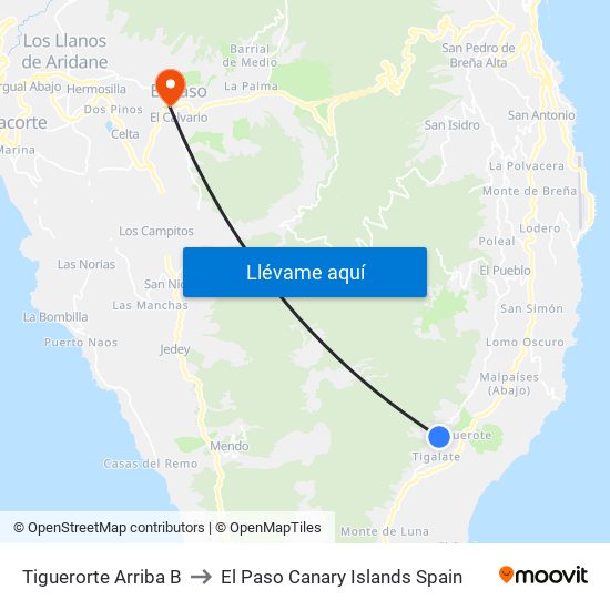 Tiguerorte Arriba B to El Paso Canary Islands Spain map