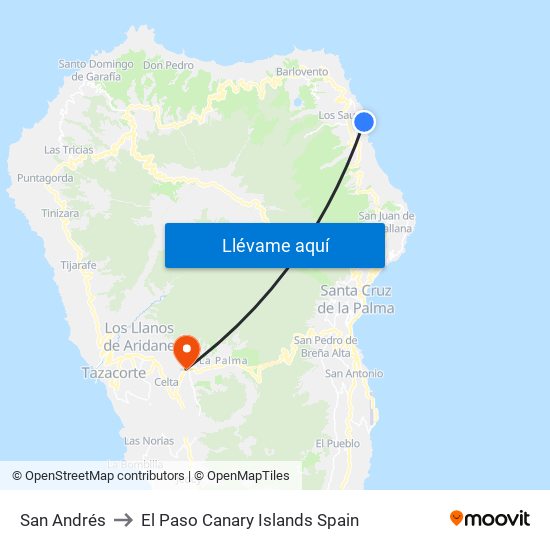 San Andrés to El Paso Canary Islands Spain map