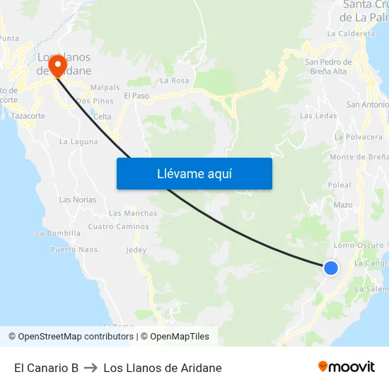 El Canario B to Los Llanos de Aridane map