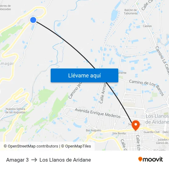 Amagar 3 to Los Llanos de Aridane map