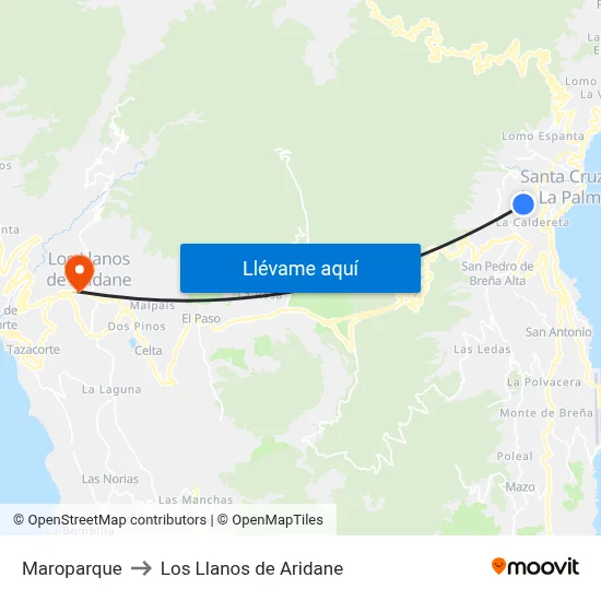 Maroparque to Los Llanos de Aridane map