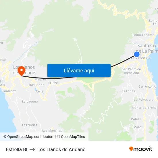 Estrella Bl to Los Llanos de Aridane map