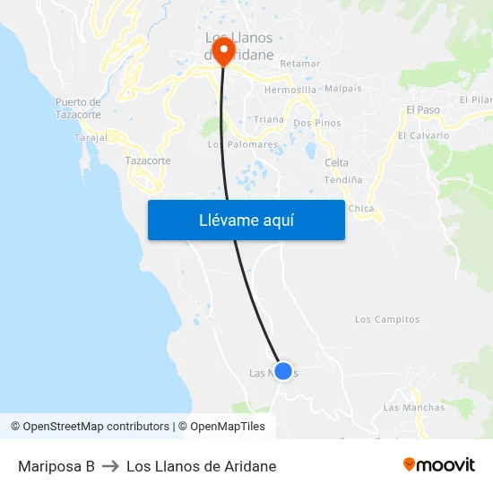 Mariposa B to Los Llanos de Aridane map