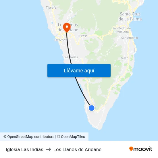 Iglesia Las Indias to Los Llanos de Aridane map
