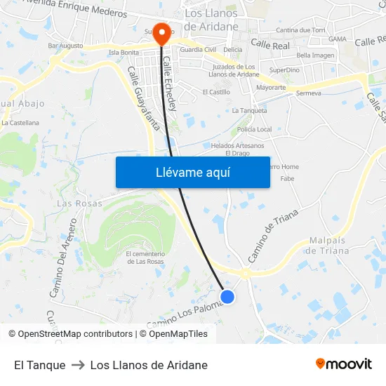 El Tanque to Los Llanos de Aridane map