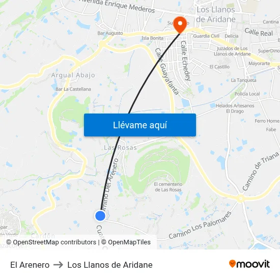 El Arenero to Los Llanos de Aridane map