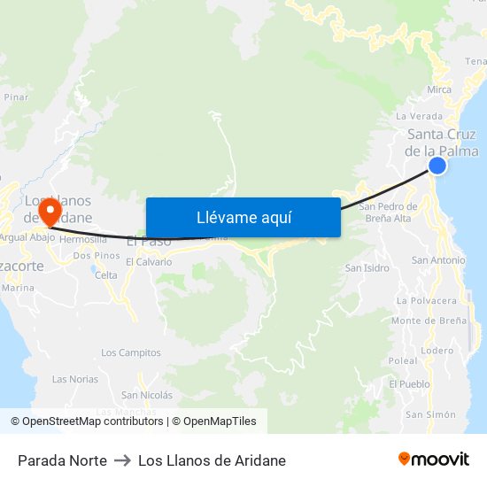 Parada Norte to Los Llanos de Aridane map