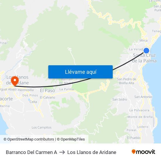 Barranco Del Carmen A to Los Llanos de Aridane map