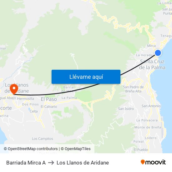 Barriada Mirca A to Los Llanos de Aridane map