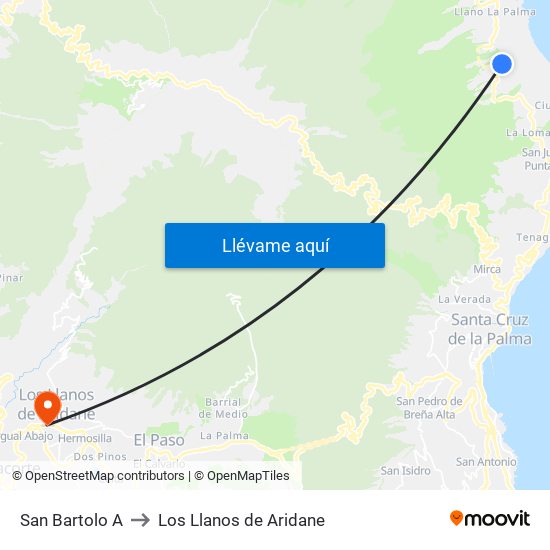 San Bartolo A to Los Llanos de Aridane map