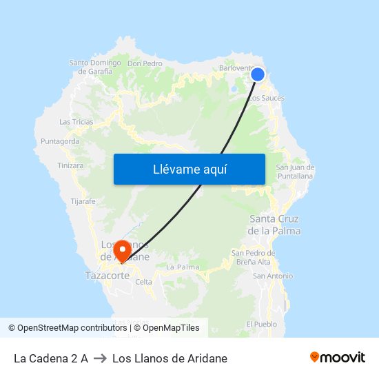 La Cadena 2 A to Los Llanos de Aridane map