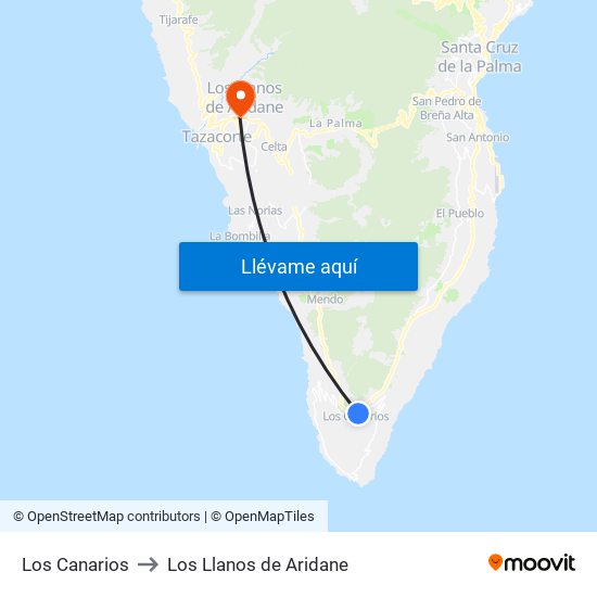 Los Canarios B to Los Llanos de Aridane map