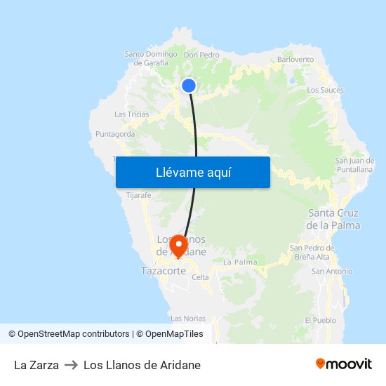 La Zarza to Los Llanos de Aridane map