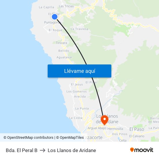 Bda. El Peral B to Los Llanos de Aridane map
