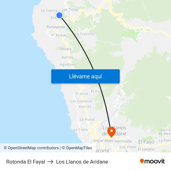 Rotonda El Fayal to Los Llanos de Aridane map