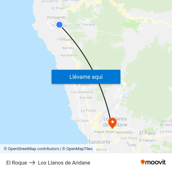 El Roque to Los Llanos de Aridane map